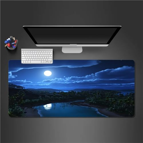 Mauspad XXL, 900x400x2mm Große Mondlandschaft Gaming Mauspad, rutschfest Schreibtischunterlage, Waschbares Mousepad mit Vernähte Kanten für Gamer PC Maus und Tastatur