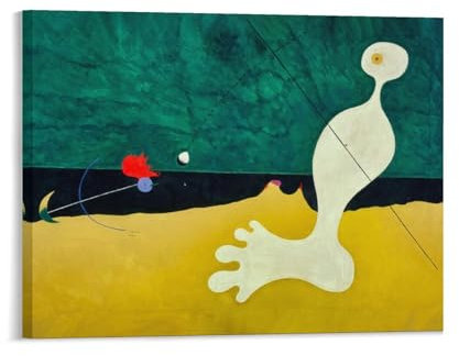 WANGLIDD Joan Miro Poster Person, die einen Stein bei einem Vogel wirft, Kunstdruck auf Leinwand, Wandfarbe, Kunstdekor, moderne Wohnkunstwerke, Geschenkidee, Rahmen, 28 x 35 cm