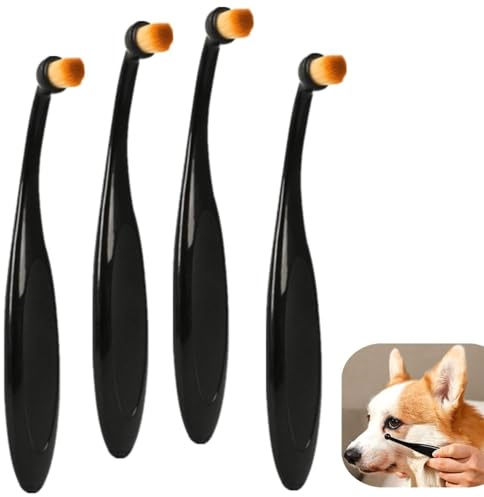FYHJNC Pet Powder Applicator Brush 4 Pcs Tear Stain Cleaning Black | Superfine tapered bristles, ergonomic handle, for dogs and cats, helps apply powder around the eye area