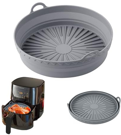 Moule Silicone Air Fryer, 1 Pièces Pliable Rond Accessoires Air Fryer Réutilisable Moule Air Fryer Plat Silicone Air Fryer pour Air Fryer Micro-ondes Four, Gris