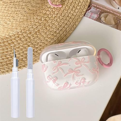 Faneiy for AirPods 4 Case(with Cleaner Kit) Clear Cute Bow Pattern Fashion Design Bowknot Aesthetic Shockproof Headphone Cover Cases for Airpods 4-Pink Bow