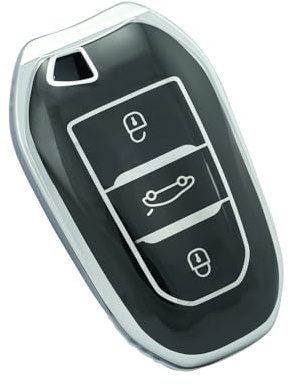 ontto Autoschlüssel Hülle Passt für Peugeot 208 308 S/CC/SW 508 2008 3008 5008 Rifter Citroen C3 Arricross C4 Picasso DS3 DS4 Berlingo Schlüsselhülle TPU Silikon Schlüsselcover 3 Tasten-Silber Schwarz