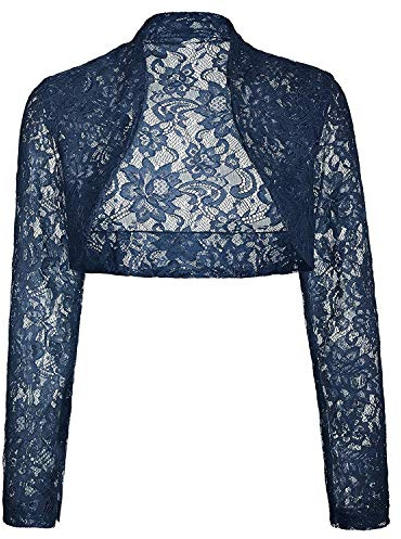 GOSTYLES® Womens Long Sleeve Floral Lace Shrug Bolero Top, Ladies Elegant Lace Cover-Up Open Front Blouse Shrug (Navy, 12-14)