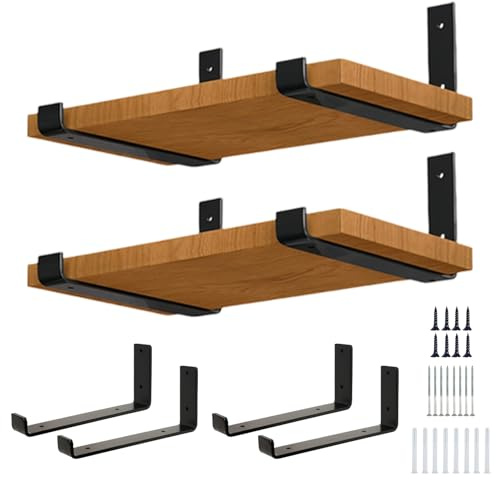 Heavy-Duty Shelf Brackets 4PCS, Wall-Mounted U-Shaped Metal Scaffold Shelf Brackets, Industrial Rural DIY Floating Black Shelves for Floating Shelves, Wall-Mounted Storage Home Decoration Storage