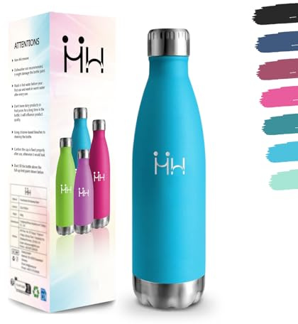 Gourde, 500 ml Sans BPA, Gourde Isotherme, 18/8 Acier Inoxydable, Bouteille Isotherme, Isolation Sous Vide à Double Paroi, Gourde Acier Inoxydable pour École, Voyage, Randonnée - Bleu ciel Bouteille