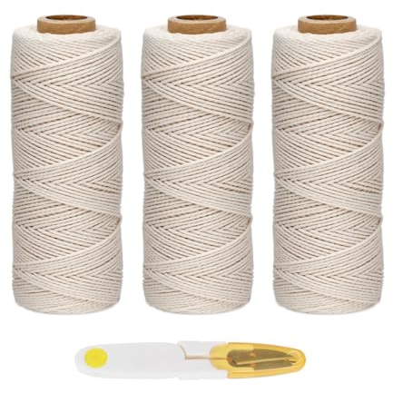 Stiverse Natur Makramee Garn 1mm,3 rolls 100m Makramee-Garn for Taschen, DIY Handwerk, Weben Dekoration, Hängepflanze Pflanze Aufhänger Wandbehänge(Cremeweiß)