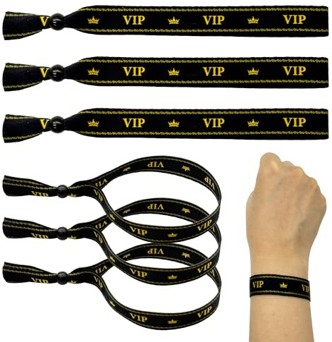XCSJ Stoff Armbänder, VIP Party Armbänder (30, Schwarz Gold, 35 * 1.5cm) | Verstellbare Stoff Einlassbändchen, VIP Eintrittsbänder Einlassbänder für Party, Events, Konzerte, Bars, Club,30 pcs