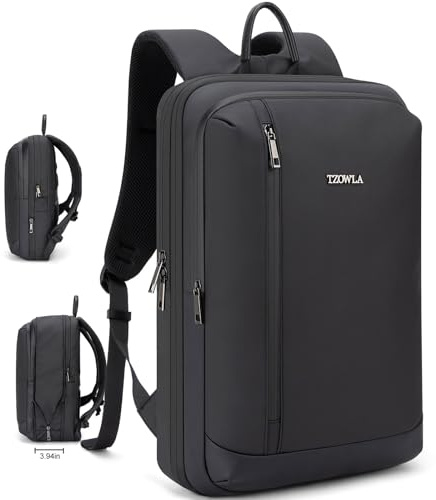 Tzowla 17,3 tums tunn och expanderbar affärsryggsäck för bärbar dator för män, svart, 17.3inch, Modern