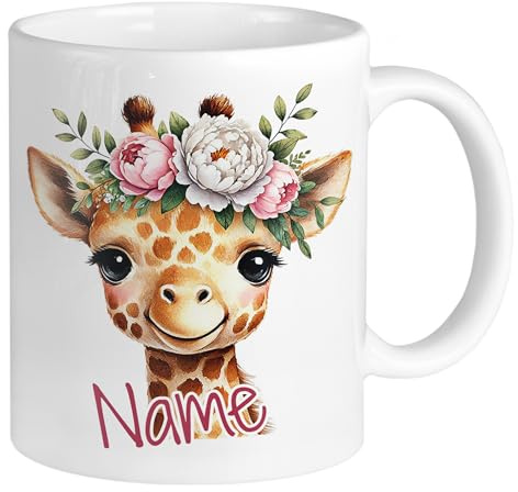 GRAZDesign Personalisierte Tasse Giraffe mit Namen Kinderbecher Kinder Mädchen