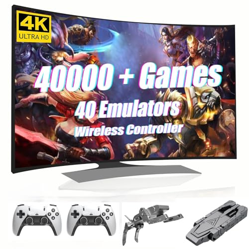 HeavenBird Retro Game Console, Plug & Play, 128G, 40,000 Games & 40 Emulators, Video Game Stick, TV HDMI Connect, Stress Anxiety Relief, Gift for Kids/Friends, Grey