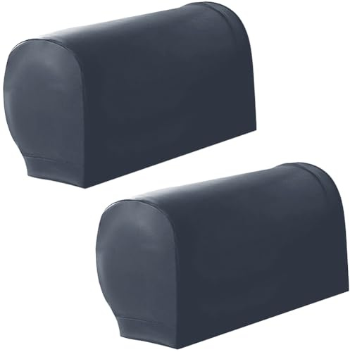 CALFOVERA 2 Stück rutschfeste Armlehnenbezüge Aus PU Leder wasserdichte Armlehnenbezüge Aus Leder Vintage Stretch Grau Möbel Armlehnenschutz Elastische Sesselhüllen Für Liegesofas Couchstühle