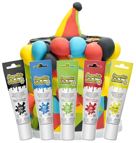 Sugarflair Essentials Food Colouring Gel Set, Primary 5x 25g - Concentrated Gel Food Dye for Cake Decorating, Buttercream, Fondant, Royal Icing - Vegan, Kosher, Bake-Stablen, Kosher