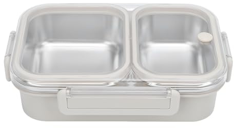 Gsycle Caja de almuerzo de acero inoxidable, 1.2L 2 Compartimento Sellado Dividido Comida Contenedores de almacenamiento de comida Metal Contenedor de alimentos para viajes en el hogar (gris)
