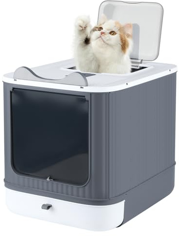 Belfoyer Bac à Litière pour Chat Fermé avec Pelle – Maison de Toilette pour Chats et Chatons, Anti-Odeurs, Nettoyage Facile, Grande Caisse de Litière avec Couvercle Amovible et Rebord Haut(WX013901)