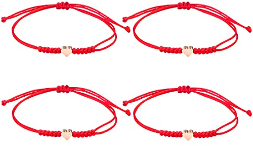 SkyGad 4 Rote Herz Armbänder, Größenverstellbar für Frauen Mädchen - Freundschaftsarmbänder für Mutter, Tochter Schwester, Distance Matching Bracelets for Mother, Daughter, Sister