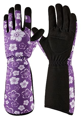 COOLJOB Gartenhandschuhe für Damen, dornensichere und stichfeste Rosenhandschuhe aus Kunstleder mit langem Unterarm-Schaft, Violett (1 Paar, Größe M)