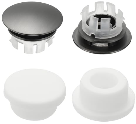 sourcing map 4Pcs Sink Overflow Ring, Round Caps Gunmetal Gray/White | Universal Sink Overflow Drain Cover, Insert in Hole Double Layer Cap,for Bathroom Kitchen Basin Wash Basin,