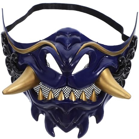 Hoement Japanische Teufels Halbmaske aus Kunststoff für Halloween und Cosplay Komfortabel und Allgemein Passend Einzigartiges Design für Damen und Erwachsene bei Kostümveranstaltungen