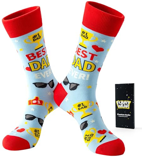BISOUSOX Chaussettes Fantaisie Homme Cadeau Chaussette Fête des Pères Coton Bout Sans Couture Chaussettes pour Grandpère Papa Best Dad Ever Cadeau D'anniversaire pour Homme