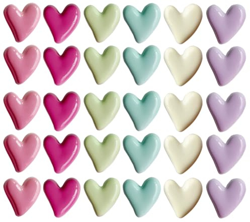 30 stycken färgglada hjärtmagneter för kylskåp, magnettavla, 3D-dekorativa kylskåpsmagneter, set (rosa, fuchsia, grön, blå, beige, lila), starka magneter för kontor, kök, whiteboard anslagstavla