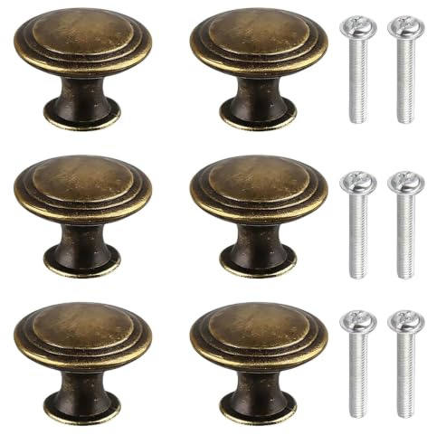 Briking 6 Stück Vintage Möbelknöpfe Rund, Bronze Schrankknöpfe Antik, Schubladenknöpfe mit Schrauben für Kommode, Küchenschrank, Kleiderschrank