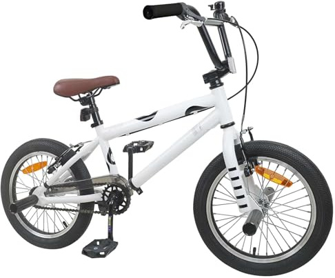 Gecheer BMX Rad 16 Zoll für 5-8 Jahre alt Weiß, Kinder Fahrrad Jugendfahrrad für Mädchen Jungen Freizeit Schulweg Park42009711