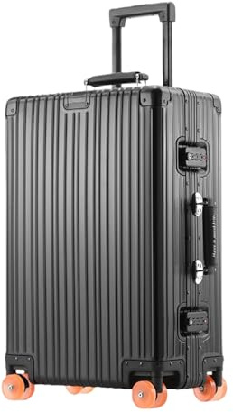 Aoun Valise Trolley Rigide Alliage Aluminium Magnésium avec roulettes, Élégant Bagage Cabine Rigide Tout en Métal, Grande Taille Voyage Valise Avion Aluminium pour Voyage d'affaires (Noir, 71CM-106L)