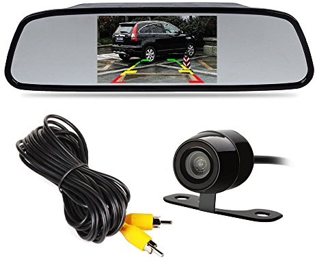 4.3 TFT LCD Car Rear View Mirror Monitor Kit + Waterproof Mini Backup Reverse Reversing Camera 170°for Car/Vehicle