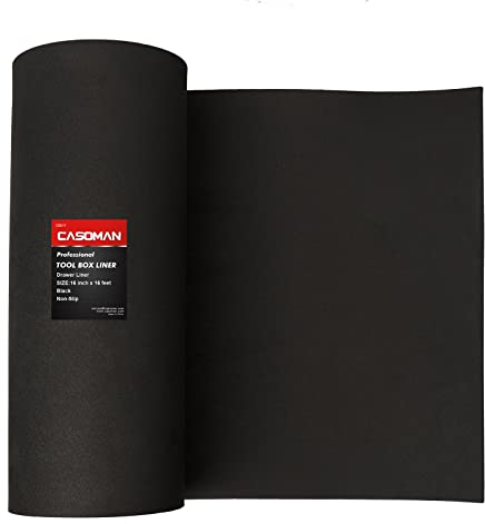 CASOMAN Professional Tool Box Liner, Toolbox Drawer Line - 16 inch(wide) x 16 feet (long), Non Slip Matting Roll, Black