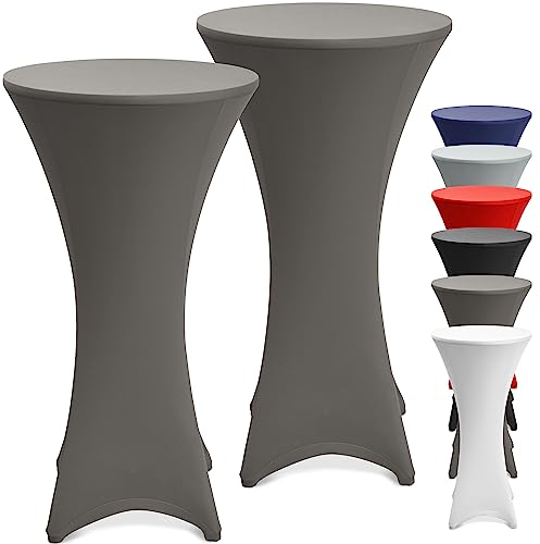 Beautissu 2er Set Stretch Stehtisch Hussen 80cm Anthrazit – Waschbar Bügelfrei Stehtisch Hussen für Stehtische Stehtischhussen rutschfest Verstärkung Fußbereich Tischhusse Tischdecke Stehtisch Stella