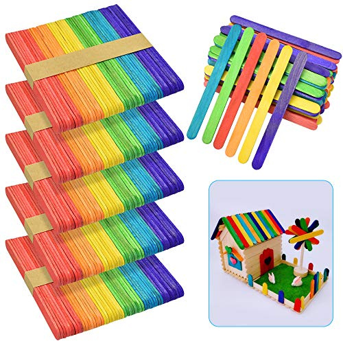 LYTIVAGEN 300 Stück Bunte Holzstiele Holzstäbchen zum basteln Holzspatel Bunt Eisstiele aus Holz Popsicle Sticks Sisstäbchen für Kinder zum Basteln Handwerk, 114x10x2mm