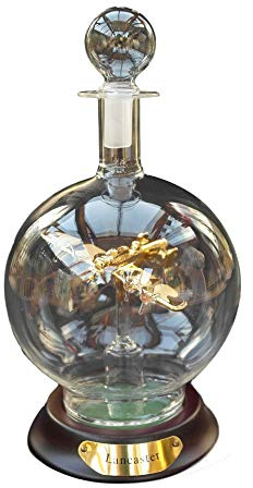 A Plane Model (Spitfire and Lancaster) Spirit Decanter Ornamental Gift, with Crystal Glass Stopper | A Personalised Dispenser/Rounded Bottle for your Favorite Drinks (Lancaster Gilded Aeroplane)