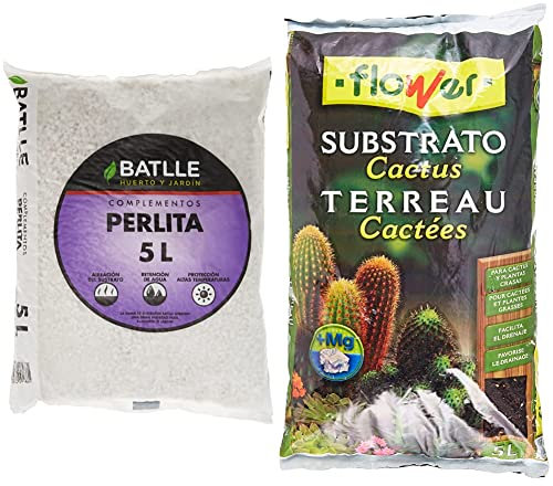 Sustratos - Sustrato Perlita 5L - Batlle + Flower 80018 Substrato Cactus 5L, Marrón, 23X4X40 Cm