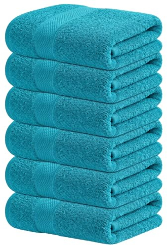 Infinitee Xclusives Premium Weiße Handtücher, 6er-Pack (40 x 72 cm) – 100% Baumwolle, super saugfähig, schnelltrocknend, für Bad, Hotel, Salon & Fitnessstudio |Gelassene Teal|
