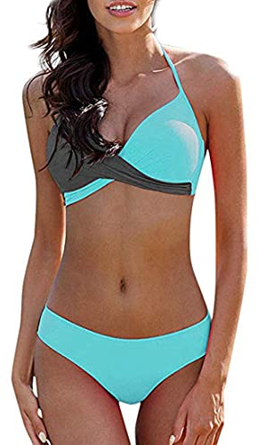 CheChury Damen Bademode Push Up Bikini Set Zweiteilige Badeanzug Strandkleidung Crossover Neckholder Triangel Oberteil Bikinihose Sexy Halter