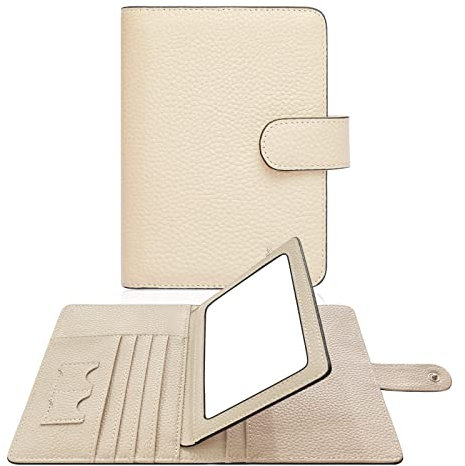Reisepasshülle aus echtem Leder, RFID-blockierend, für Damen und Herren, Designer-Reisepasshülle mit Schnappverschluss, passend für 10,2 x 7,6 cm Impfpass, Beige, 5.74” x 4.25” x 0.98”, modisch