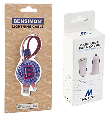 MUTTO Pack Cargador Coche USB, [Puerto Dual QC3.0] 5V / 2A + Cable Datos USB- Lightning Fleurs