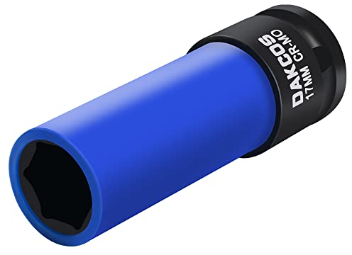 DAKCOS Schlagschrauber Nüsse 17mm Kraft Steckschlüssel mit Schonhülsen,CR-MO Schonnüsse 1/2 Antrieb für Alufelgen Radwechsel, Länge: 85mm