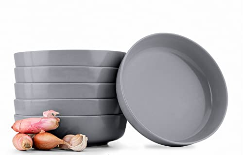 Konsimo. Elegant Suppenteller Set 6er - Schale aus Keramik - Pastateller und Tiefteller für 6 Personen - VICTO Salatteller Mikrowellengeeignet - 18,5 cm - Grau
