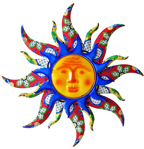wotieuns Sonne Metall Wandkunst Wandbild Outdoor Dekor 48 cm Sonne Wanddekoration Geeignet für Wohnzimmer Schlafzimmer Veranda Terrasse Zaun Garten Dekor