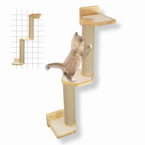 AZANO® Kletterwand Katzen [Massivholz & Jute] I Kratzbaum Wand | Kratzbrett | Katzentreppe I Katzen Wand Klettern I Katzenwand I Wandkratzbaum I Katzenmöbel | mit 3 Aufbau Optionen (Weiß)