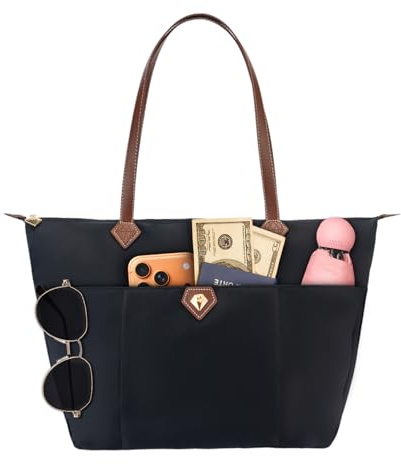 BOJLY Handtasche Damen, Große Damen Nylon Umhängetaschen, Wasserdichte Shopper Strandtasche, Faltbare Handtasche für Freizeit Reisen Büro Schule Shopping Schwarz
