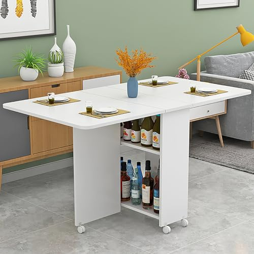 Klappbarer Küchen-Esstisch, Moderner Drop-Leaf-Esszimmertisch, Erweiterbarer Küchentisch mit 6 Rädern, Faltbarer, Ausziehbarer, Platzsparender Tisch mit 2-stufiger Aufbewahrung, Ideal für Restaurant (