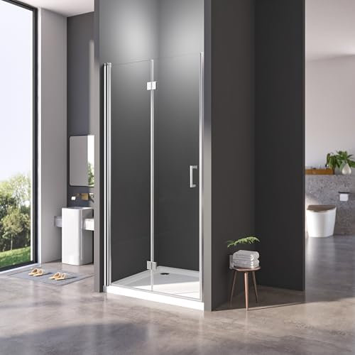 Nischendusche 80x195 cm,Nischenfalttür Duschabtrennung 180°Duschfalttür Duschwand Dusche aus 6mm ESG Sicherheitsglas,Höhe 195 cm,Duschwanne Nicht Enthalten