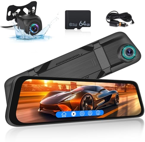 11.8 Zoll rückfahrkamera Spiegel - 1080P HD Touchscreen Spiegel dashcam mit Front und Rückansicht Backu Kamera für Autos - Loop Aufnahme G-Senors Parken Überwachung 150 °Wide Angle mit 64GB TF-Karte