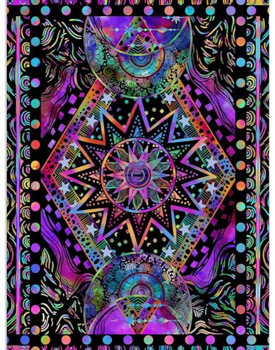 Blacklight Sun and Moon Tapestry Glow in The Dark Neon Hippie Bohemian Tapestries for Bedroom Aesthetic UV Reactive Purple Celestial Tie Dye Tapestry Wall Hanging for Living Room Dorm (40'' × 30'')