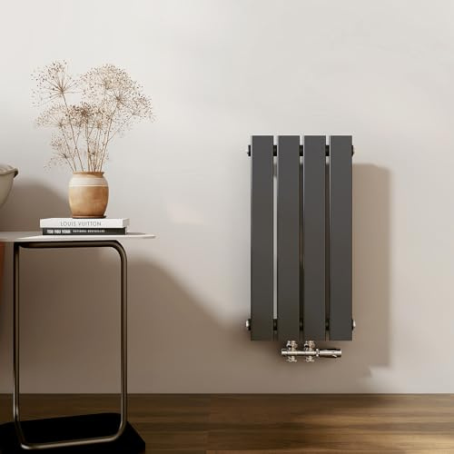 EMKE Radiador pequeño 600 x 300 mm, vertical, radiador plano, conexión central, diseño de panel, radiador, de pared, antracita, 233 W