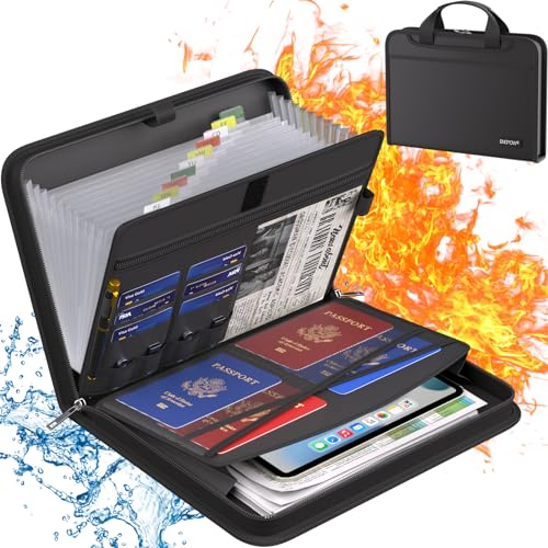 Dokumentenmappe a4,Feuerfeste Fächermappe,Aktenordner mit Mehreren Fächern,13 Fächer,Feuerfeste Dokumententasche mit Griff und Etiketten,Tragbare,Sichere Aufbewahrung für A4-Akten/Rechnungen/Quittung