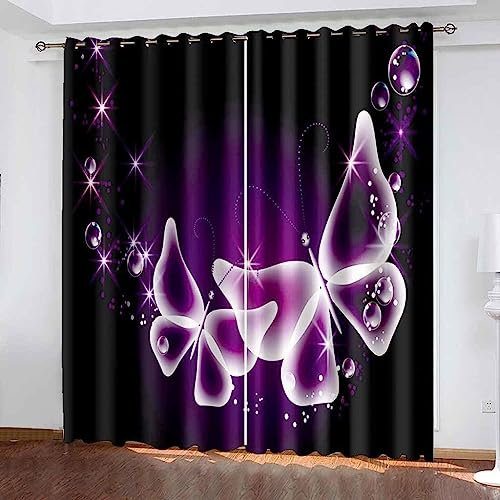 3D Vorhang Blickdicht Abstrakter Lila Schmetterling 100% Polyesterfaser Wohnkultur Personalisierter Druck Kinder Vorhang Schlafzimmer 2 X 140 X 250 Cm - Wohnzimmer Büro Kinderzimmer Fenster -1H0M9N9F2