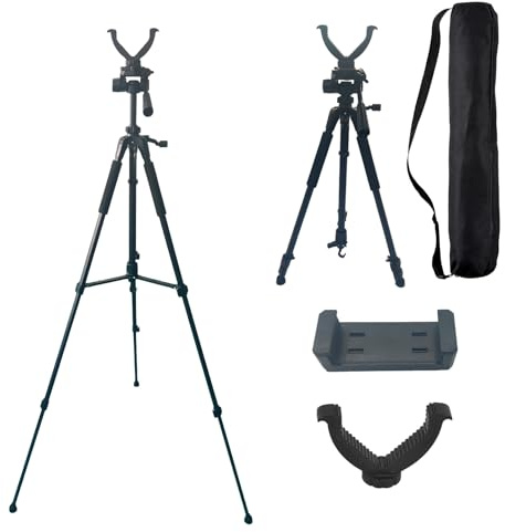 Trípode de disparo para rifle con soporte en V giratorio de 360 grados y adaptador de montaje de trípode de cámara, marco de aluminio, nivel de burbuja, patas ajustables para caza y actividades al